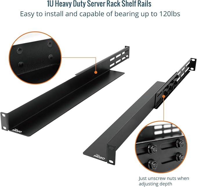 Tecmojo 1U Universal Rack Mount Rails,4-Post Server Rack Shelf Rail with 20.9"-32" Adjustable Depth Fit for Non-Rack Mountable Server/Networking/AV/IT Equipment