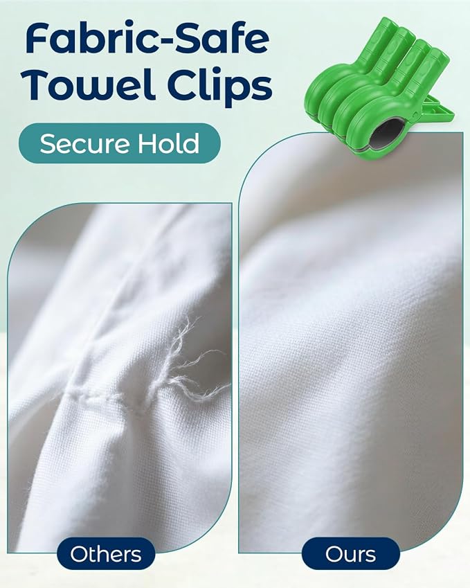 20 Pack Beach Towel Clips Heavy Duty Large Beach Essentials Chair Pool Clip | Green Clips with Strong Grip, Silicone Protection, Rust Resistant Spring, Multi-Use for Beach, Boat, Cruise & Outdoors