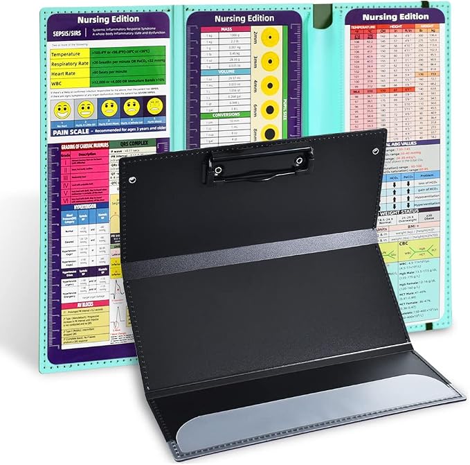 Vuzvuv Foldable Nursing Clipboard Nurse Clip Board-1pcs 3 Layers Mint Blue | Sturdy Lightweight Plastic, Fits Pockets/Bags, Built-In Medical Cheat Sheets, for Nurses, Doctors, Medical Students