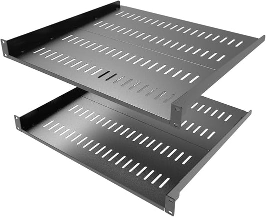 2 Pack 1U Vented Server Rack Shelf, Depth Adjustable 16-20" | Metal Universal Cantilever Rack Mount Tray for 19 Inch Networking Equipments Rack Enclosure, Black (1U16In2PCS)