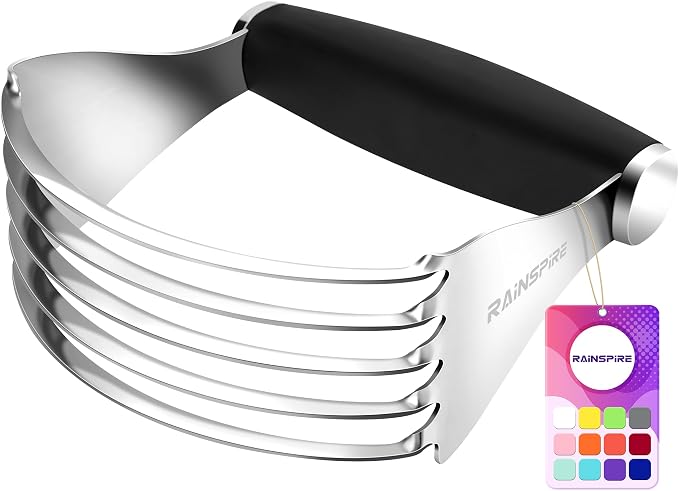 Rainspire XL Pastry Cutter For Baking, Heavy Duty Pastry Blender Stainless Steel, Thick Sharp Blades Dough Blender, Dough Cutter Butter Cutter Pastry for Easy Mixing, Dishwasher Safe (Black)