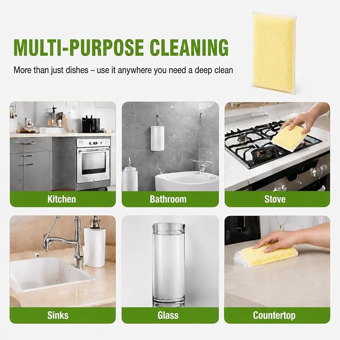 6-Pack PuoWeo Kitchen Sponges Non-Scratch Heavy Duty Dish Sponge Cleaning Scouring Pads for Washing Dishes Nonstick Pans Pots Sink Bathroom and Home Long Lasting & Reusable, Yellow