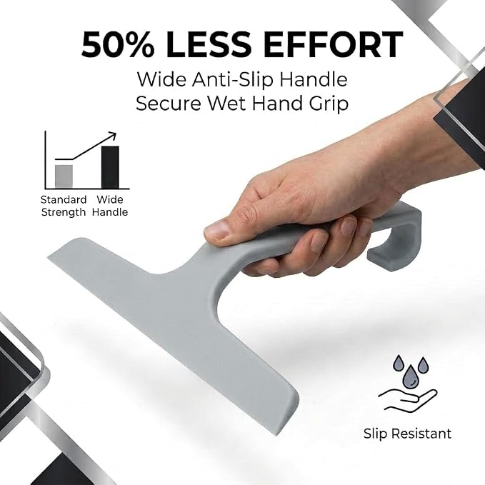 Bathroom Glass Shower Door Squeegee, Silicone & Metal, Gray, 10" W x 9.2" L | Effortless, Time-Saving, Rustproof, Flexible, High Quality, Efficient, Cost-Effective, Multi-Functional, Wear-Resistant
