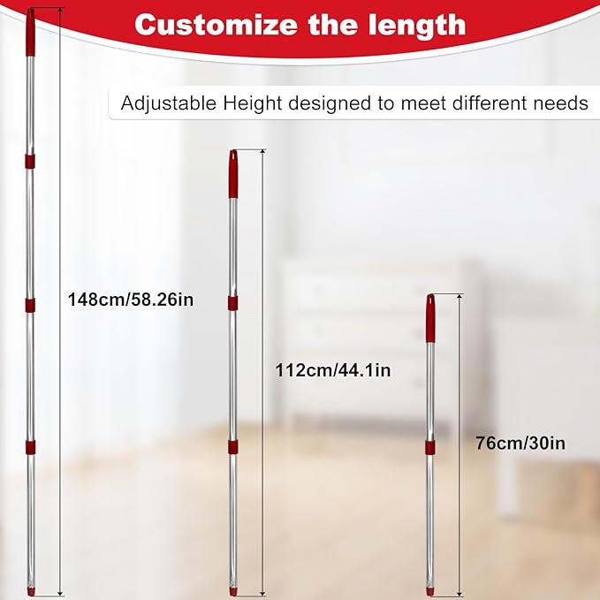 Mop Handle for Ocedar, Mop Handle for O Cedar, 4-Section Spin Mop Handles Replacement for Ocedar Spin Mop and H2pro Flat Mop, 30" to 58" Adjustable Extra Long Stainless Steel Handles for O Cedar Mop