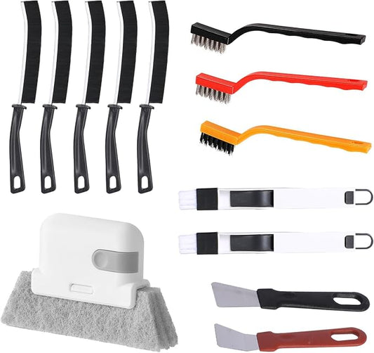 13pcs Household Cleaning Tools 2 in 1 Groove Cleaning Brush Window Track Cleaning Tools Hard Bristle Crevice Cleaning Brush Wire Brushes for Cleaning Rust