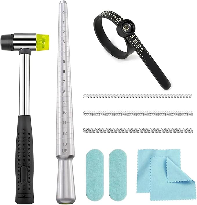 Ring Sizer Measuring Tool Ring Sizing Kit Ring Size Measurer Metal Jewelry Ring Mandrel and Mallet Finger Ring Shaper to Fix Bent Rings Fixer Reshaper Tool (10-Ring Size Shaper Tool)