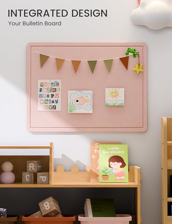 Fluxynara 23.6" x 17.1" Bulletin Board, Pink | Cork Board Alternative with 12 Removable Adhesive Tabs, Foldable Felt Pin Board for Home, Office, Classroom & Dorm