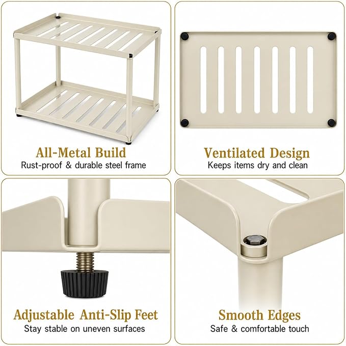 2 Tier Bathroom Counter Organizer, Rectangular Vanity Organizer Shelf, Skincare and Makeup Countertop Storage Rack for Kitchen, Bathroom, Bedroom,White