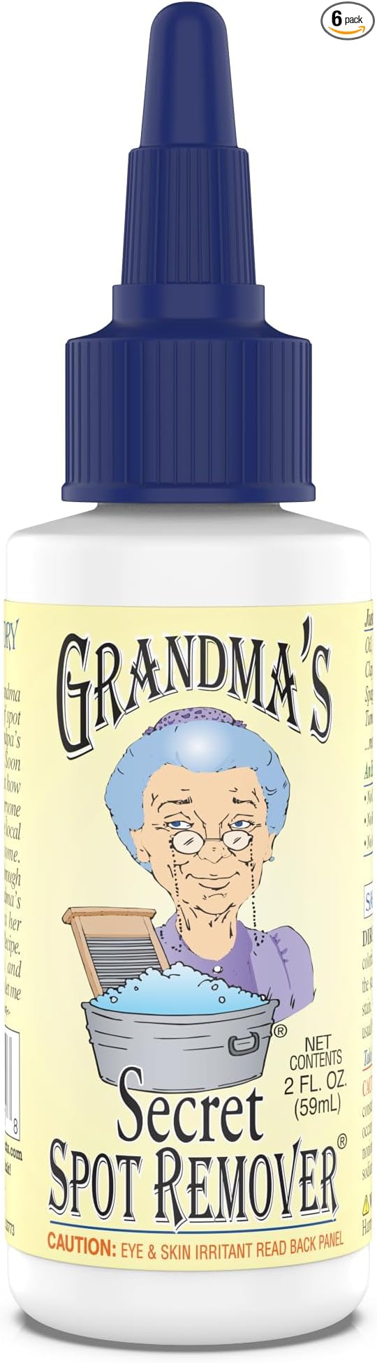 Grandma's Secret Spot Remover - Chlorine, Bleach and Toxin-Free Fabric Stain Remover for Clothes - Removes Oil, Paint, Blood and Pet Stains – 2 Ounce, 6 Pack