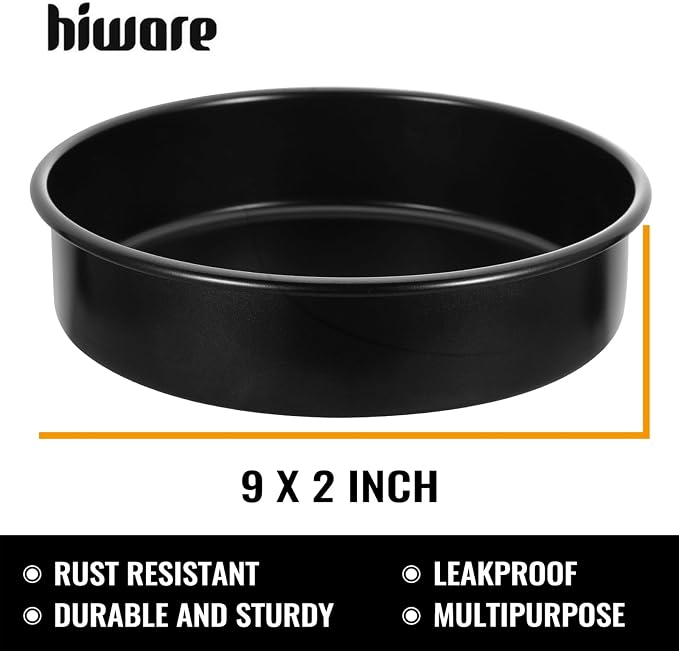 HIWARE 9-Inch Round Cakes Pan Set with 60 Pieces Parchment Paper Rounds, Nonstick Baking Cake Pans, Dishwasher Safe - Set of 2
