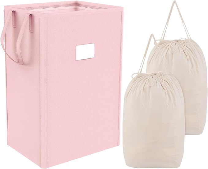 MCleanPin 210L Pink Laundry Hamper Large Collapsible Basket with Laundry Bags, Dirty Clothes Hamper,Laundry Basket with Handles,Washable Laundry Bags,Foldable Dorm Hamper for College (Rose Pink)