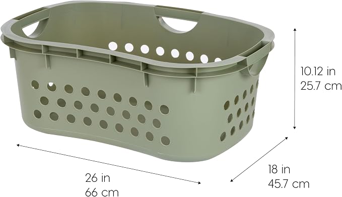 IRIS USA Laundry Basket, 51L Plastic Hip Hold Hamper, 4 Pack, Sage Green | Lightweight ventilated laundry basket with hip-hold handles for everyday clothes, towels, and bedding.