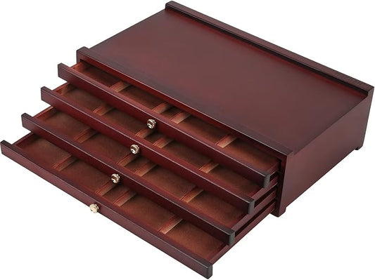 MEEDEN 4-Drawer Wood Artist Supply Storage Box, Portable Beechwood Multifunctional Pencil Brush Organizer Wood Box with Drawer&Compartments for Pastels, Pencils, Pens, Makeup Brushes(Deep Walnut)
