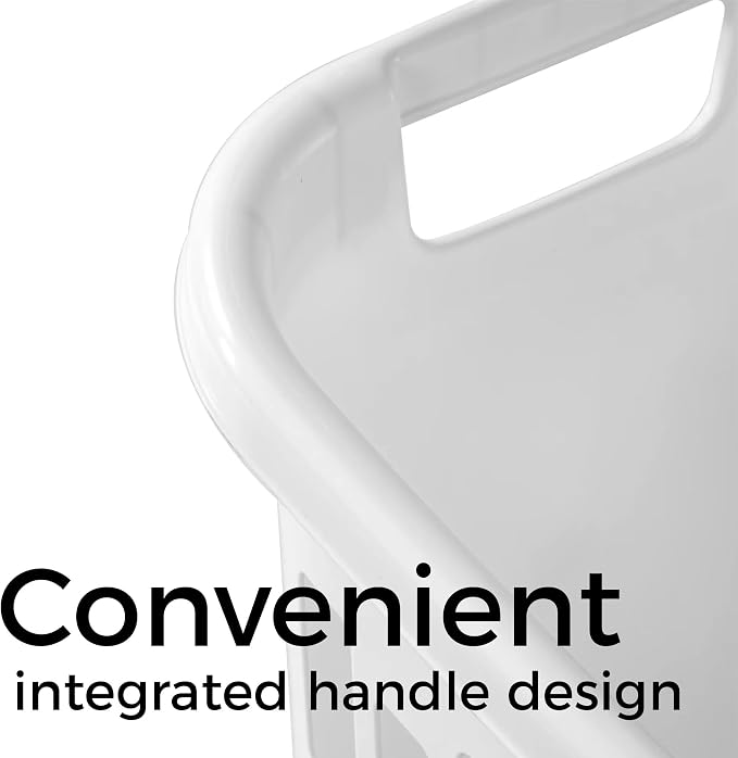 Large Plastic Laundry Hamper, White, Slim Rectangular, Ventilated, 63 Liter, Reinforced Handles, Clothes Basket for Bathroom, Dorm, and Closet