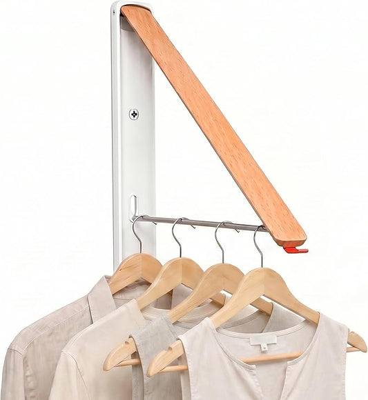 RFOUO White Foldable Wall Mounted Clothes Drying Rack,Laundry Hanger,1 Pack | Space saving Foldable Clothes Hanger for Laundry Organization,coat hanger racks,laundry drying rack,Clothes drying hanger