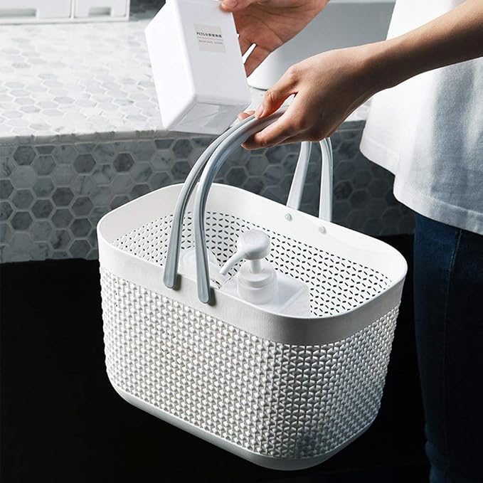Plastic Protable Shower Caddy Basket, Storage Organizer, White, 3Pack | Bottom Drain Holes, Keep Dry, Sturdy and Durable, Easy to Carry for Bathroom, Kitchen, Dorm Room, RV, College