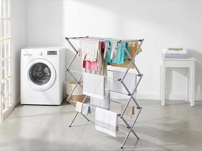 Clothes Drying Rack Foldable, Heavy Duty Laundry Rack for Small Spaces | Space-saving drying rack for clothes,towels and small laundry.Steel frame supports wet loads and folds flat for storage.