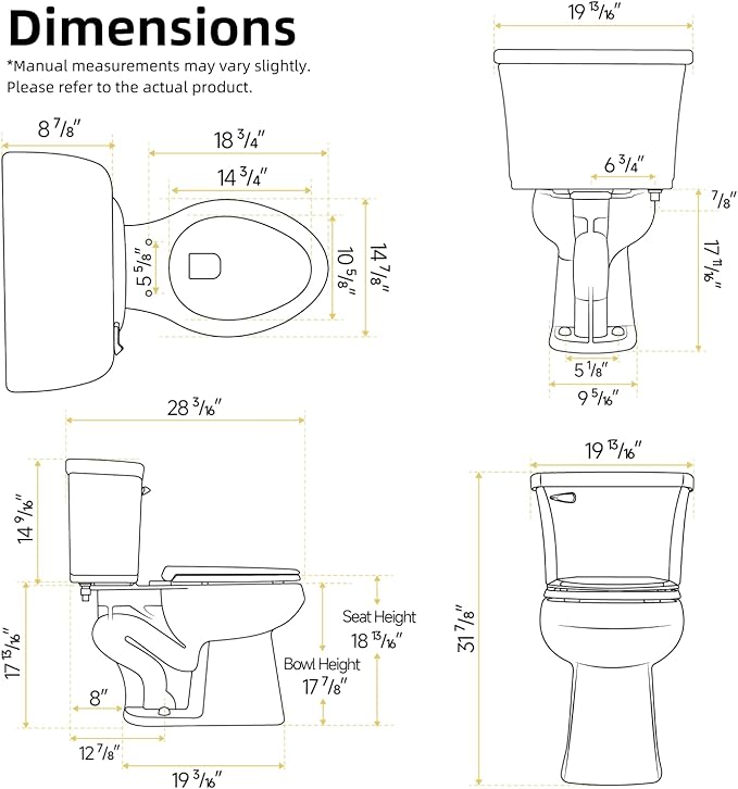 Pressure Assisted Toilet with 18.8" Comfort Tall Height, Los Flexi Two Piece Toilet With Powerful Flush, ADA & Elongated Bowl, 1.0 GPF Water Saving Siphon Flush, 12" Rough-In & Easy Installation