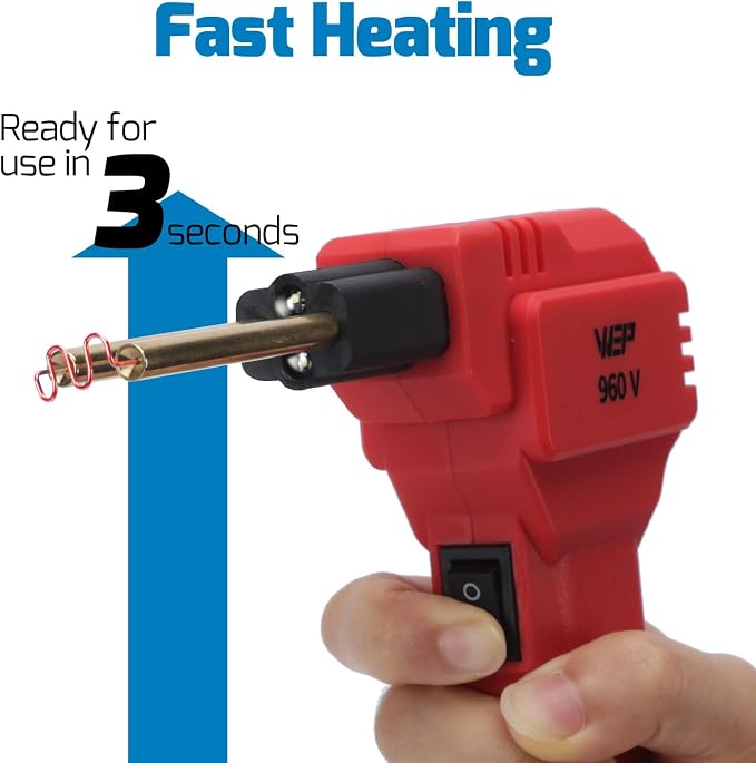 WEP 960-V Red Plastic Welder Kit 110V with LED Lights with 200 Hot Staples and Pliers for Car Bumper Plastic Welding, Plastic Gas Tank Repair, a Great Automotive Tools for Mechanics