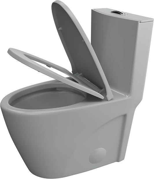 Eridanus Elongated One Piece Toilet with Powerful Siphon Dual Flush 1.1/1.6 GPF, 12" Rough-In Modern Bathroom Toilets with Comfort Soft Closing Seat Height 17", ADA Compliant Bowl, Light Gray