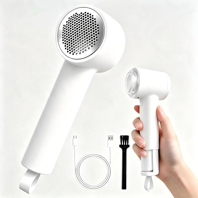 Ucitod2 in 1 Lint Remover Shaver and Lint Roller,Rechargeable Fabric Shaver | Long Battery,EasyClean,Multi-Fabric Compatible,Safe Fabric Shaver,Detachable transparent storage box,Fast Type Charging-white
