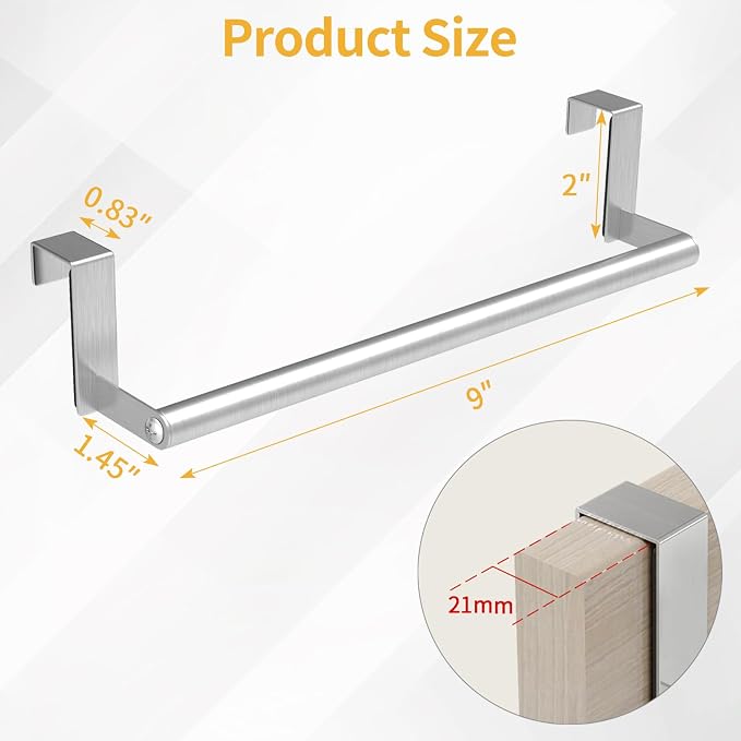 STWWO Over the Door Towel Rack, Kitchen Towel Holder Over Cabinet Door Towel Bar Stainless Steel for Cupboard for Kitchen Dish Towel Holder Hanger Rv Towel Rack, 2 Pack (Brushed Nickel)