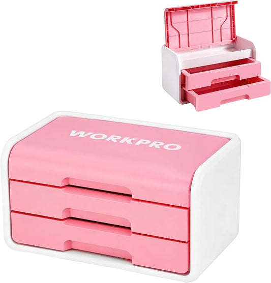 WORKPRO Small Storage Box with 2 Drawers and Flip-Top Lid | ABS Storage Case, PP Feet Pads, Arts and Crafts, Beads, Sewing Supplies, DIY Material Organization
