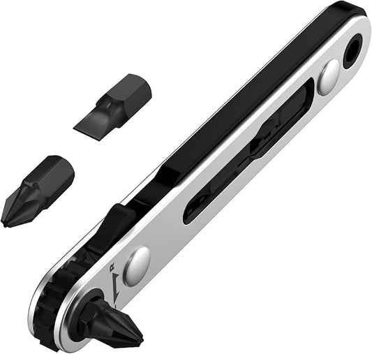 Bates- Mini Ratchet Wrench, 1/4" Magnetic 90 Degree Screwdriver, Black, Low Profile Right Angle Screwdriver for Tight Spaces