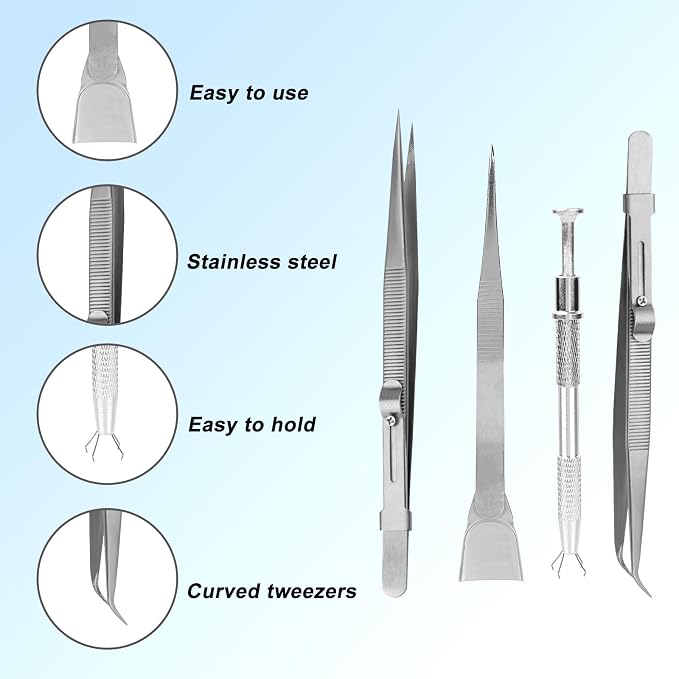 Gosknor 4pcs Cake Decorating Tools Set, Stainless Steel Sprinkle Pen Pearl Grabber & Tweezers with Shovel Head Professional Sprinkles Spoon Dragee Tools for Baking Cookies Cupcake Decoration