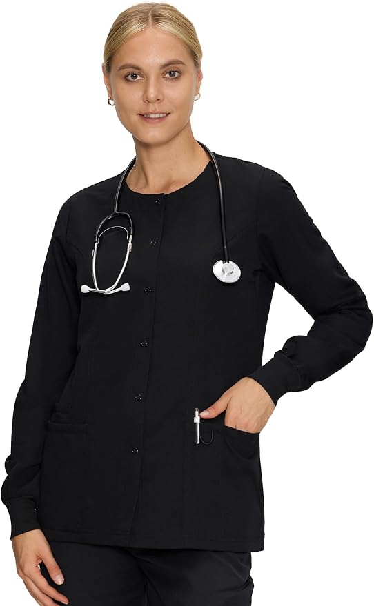 COZYFIT Scrub Jackets for Woman, Snap Front Nurse Jacket | 3 Pockets, Soft Fabric Layer, Easy Shift Layer, Easy Care, For Nurses, Clinics, Daily Medical Uniforms, Shift Wear