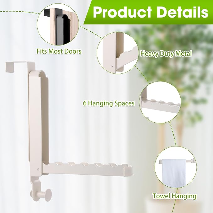 Over The Door Drying Rack, 2 Pack White Foldable Clothes Hanger Doors Hooks | Fits Doors Up To 1.88", Foldable Design, 6 Anti-Slip Slots with Extra Hanging Rod, Door Organizer Rack for Laundry Clothes