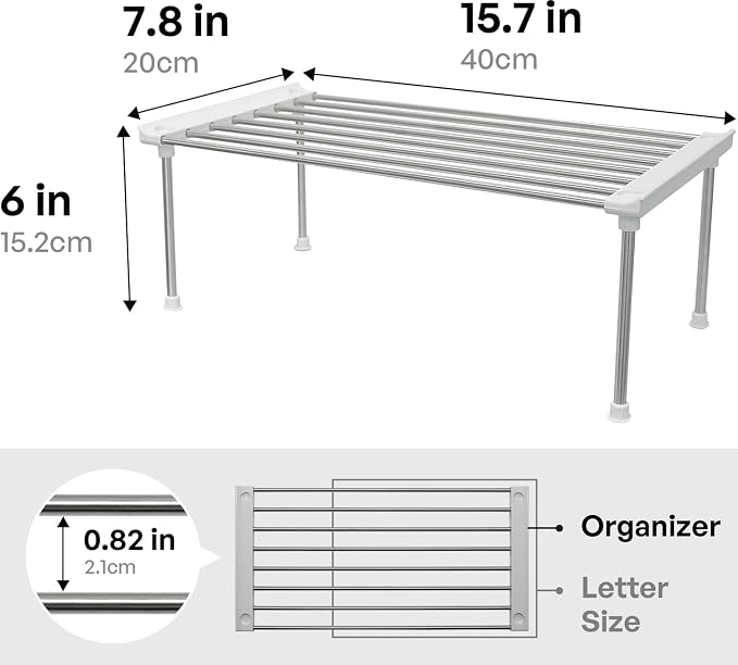 carrotez Set of 2 Stackable Cabinet Organizer Shelf 15.7 x 7.8 x 6.1 White | Kitchen Counter Shelves, Kitchen Cabinet Organizers and Storage, Pantry Storage Shelf Organizer