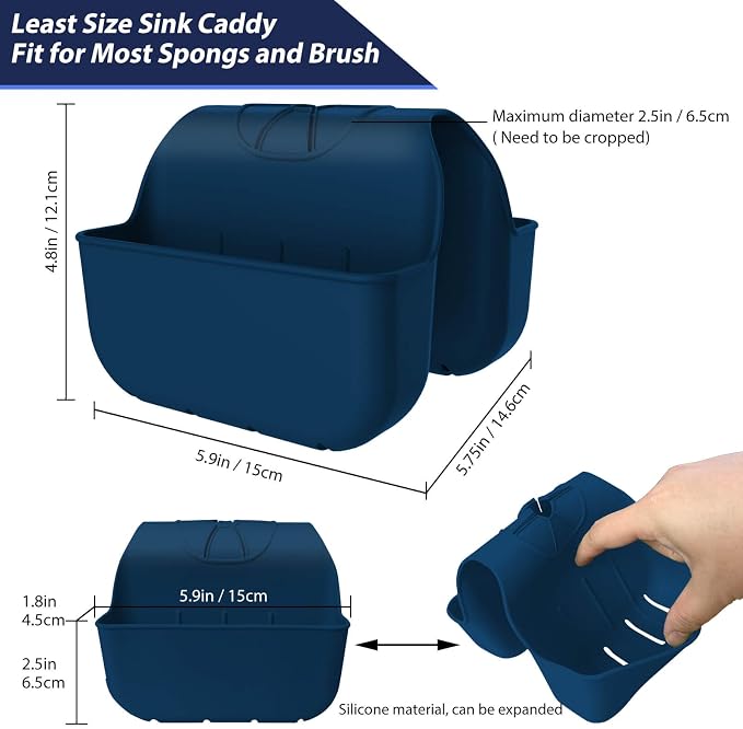 Sponge Holder for Kitchen Sink, Silicone Sink Saddle Caddy Organizer Rack, Sponges Holder Over Faucet, Hanging Kitchen Organizer Accessories Rack Basket Navy Blue