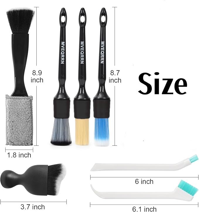 MVEQRRN 7PCS Car Detailing Brush Set,Boars Hair Detail Brush Kit(Black) | Ultra Soft No Scratch, Car Dust Brush,Car Detailing Brushes Kit, Detail Brushes Car Detailing for Interior Exterior