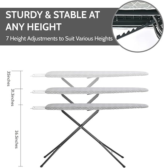 APEXCHASER Ironing Board Full Size, Iron Board with Ironrest, Lightweight Iron Table Stand Adjustable Height, Foldable Iron and Ironing Boards Set with Thick Padding, Sturdy Metal Legs, Gray 43x13