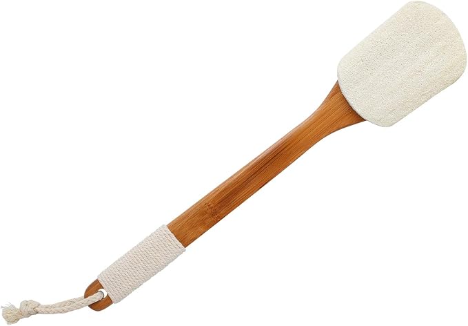 Leotruny 100% Natural Exfoliating Loofah with Long Wooden Handle | Shower Back Brush