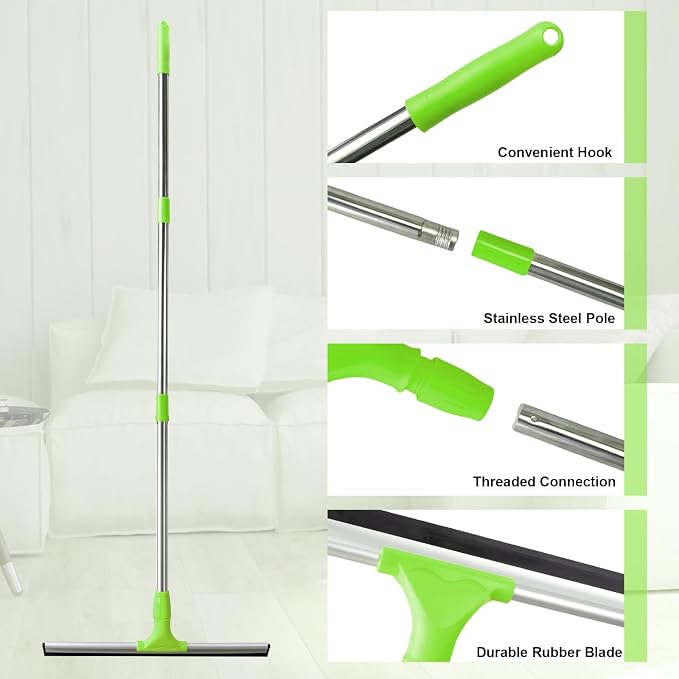 17.2"Professional Floor Scrubber Shower Squeegee,Double Flexible Rubber Silicone Broom with Long Stainless Steel Handle for Swimming Pool, Concrete Floors,Shower Tiles,Garages,Windows,Pet Hair Removal