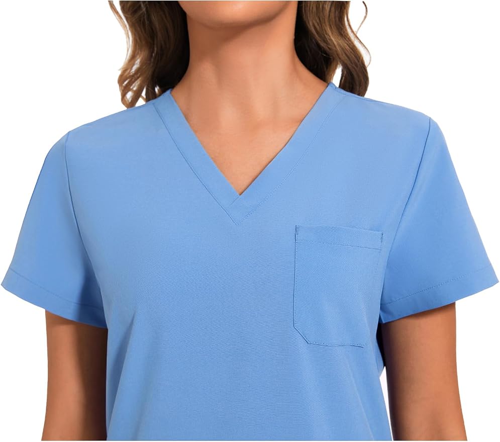 Scrubs Tops for Woman - Soft Stretch, V-Neck Tops | 3 Pockets, Side Split Design, Short Sleeve, Breathable & Lightweight Nursing Shirt, Easy-Care Fabric for All-Day Comfort