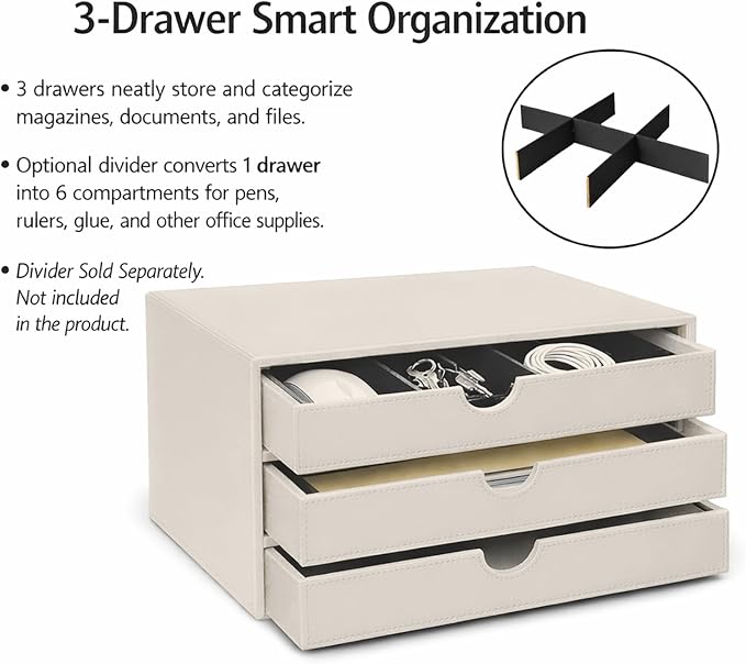 UnionBasic Document Organizer, 3-Drawer File Cabinet Document Storage Box, Office Desktop Filing Organizer, Feather Gray | Document Storage Box, Office Desktop Filing Organizer