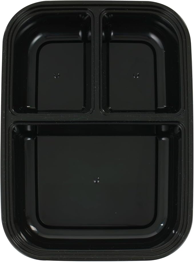IRIS USA Meal Prep Containers, 36oz - 50 Pack (100-Piece) 3-Compartment Reusable Food Storage Containers with Lids, Plastic Kitchen Food Prep To Go Lunch Box, Microwave Freezer Dishwasher Safe, Black