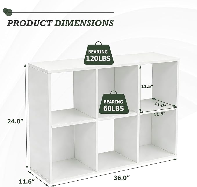 6 Cube Storage Organizer Shelf, Open Cube Bookshelf | Reversible Bookcase, Modern Sturdy Storage for Living Room, Bedroom, Entryway, Home Office, White