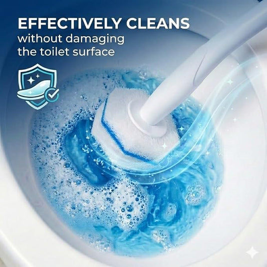 Disposable Toilet Brush Cleaning Supplies, Toilet Bowl Cleaner and Holder Set with 50 Toilet Wand Refill Pads, Bathroom Maintenance Wall Mounted Toilet Wand Kit (White+Blue)