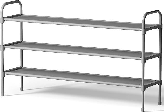 Kitsure Shoe Rack, 39" Wide Extra-Long Shoe Organizer, 3-Tier, Grey | Closet, Front Door Entrance, Entryway, Stackable & Detachable Shelf, Closet Organizers and Storage