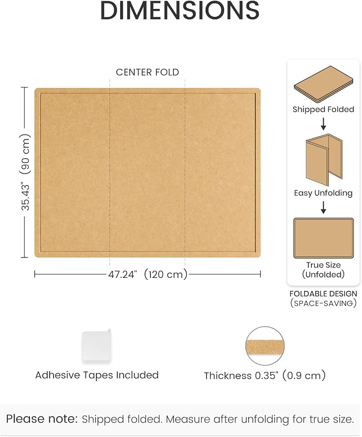Fluxynara 47.2" x 35.4" Large Bulletin Board, Mustard Yellow | Cork Board Alternative with 24 Removable Adhesive Tabs, Foldable Felt Pin Board for Home, Office, Classroom & Dorm