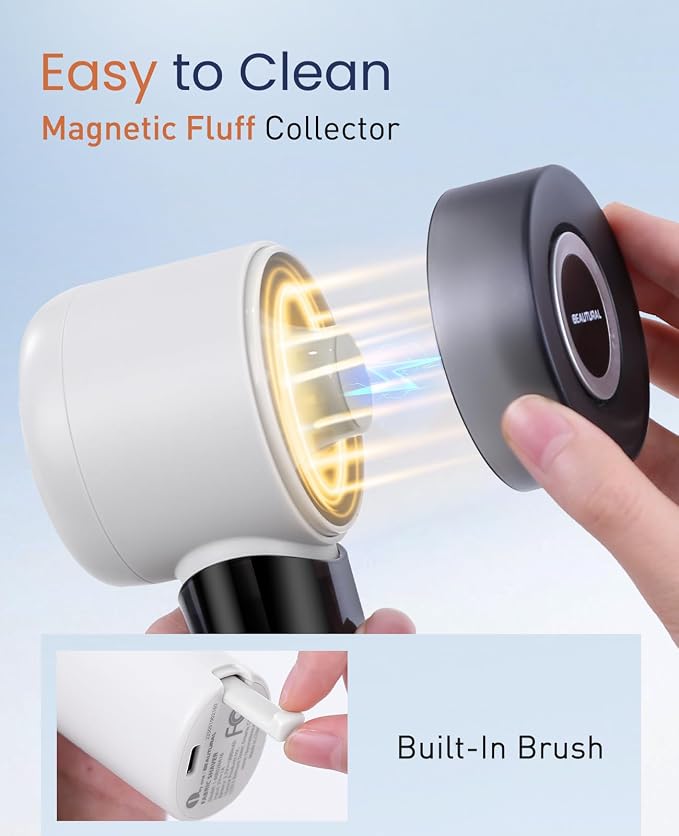 BEAUTURAL Fabric Shaver and Lint Remover, Rechargeable Sweater Defuzzer | LED Display, 3-Speed Settings, 6 Leaf Blades, Portable Pilling Remover for Clothes, Furniture, Blankets