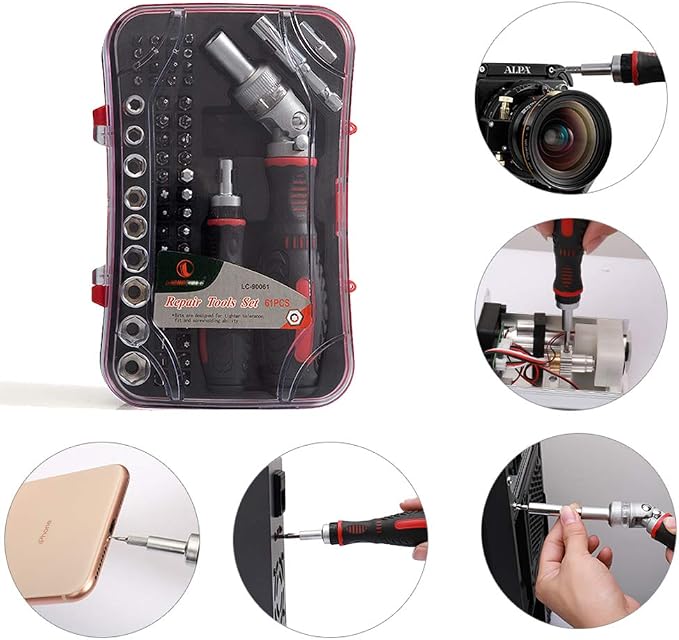 61 in 1 Ratcheting Screwdriver Set,Magnetic Screwdriver Bit Set | Rotatable Ratchet Handles, Sockets & Bits, Household Repair Tool Kits for Computers, Electronic Devices, Furniture