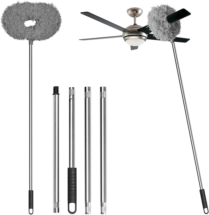 Eunice 13-50 Inches Ceiling Fan Duster with Extension Pole | Extendable Microfiber Cleaning Brush for High Ceiling, Blades, Cobwebs, Adjustable Dusting Tool for Home,Window,Door(Gray)