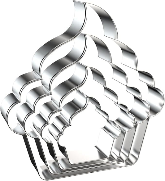 Cupcake Cookie Cutter Set - 5 inch, 4 inch, 3 inch, 2 inch - 4 Piece Summer Ice Cream Cookie Cutters Shapes Molds - Stainless Steel