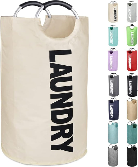 Extra Large Laundry Basket, Big Laundry Hamper Bag with Handles, 130L Beige | Freestanding Tall Dirty Clothes Hamper, Collapsible and Portable Laundry Bin for Dorms and Bedrooms, Thick, Sturdy Fabric