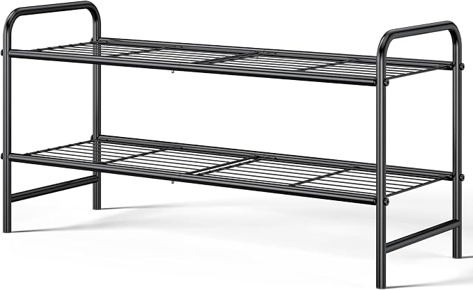 Kitsure Shoe Rack - Stainless Steel Shoe Organizer, Sturdy Shoe Rack for Closet and Front Door Entrance, Free Standing Shoe Shelf, Closet Organizers and Storage, 25.6" Wide - 2 Tier, Black